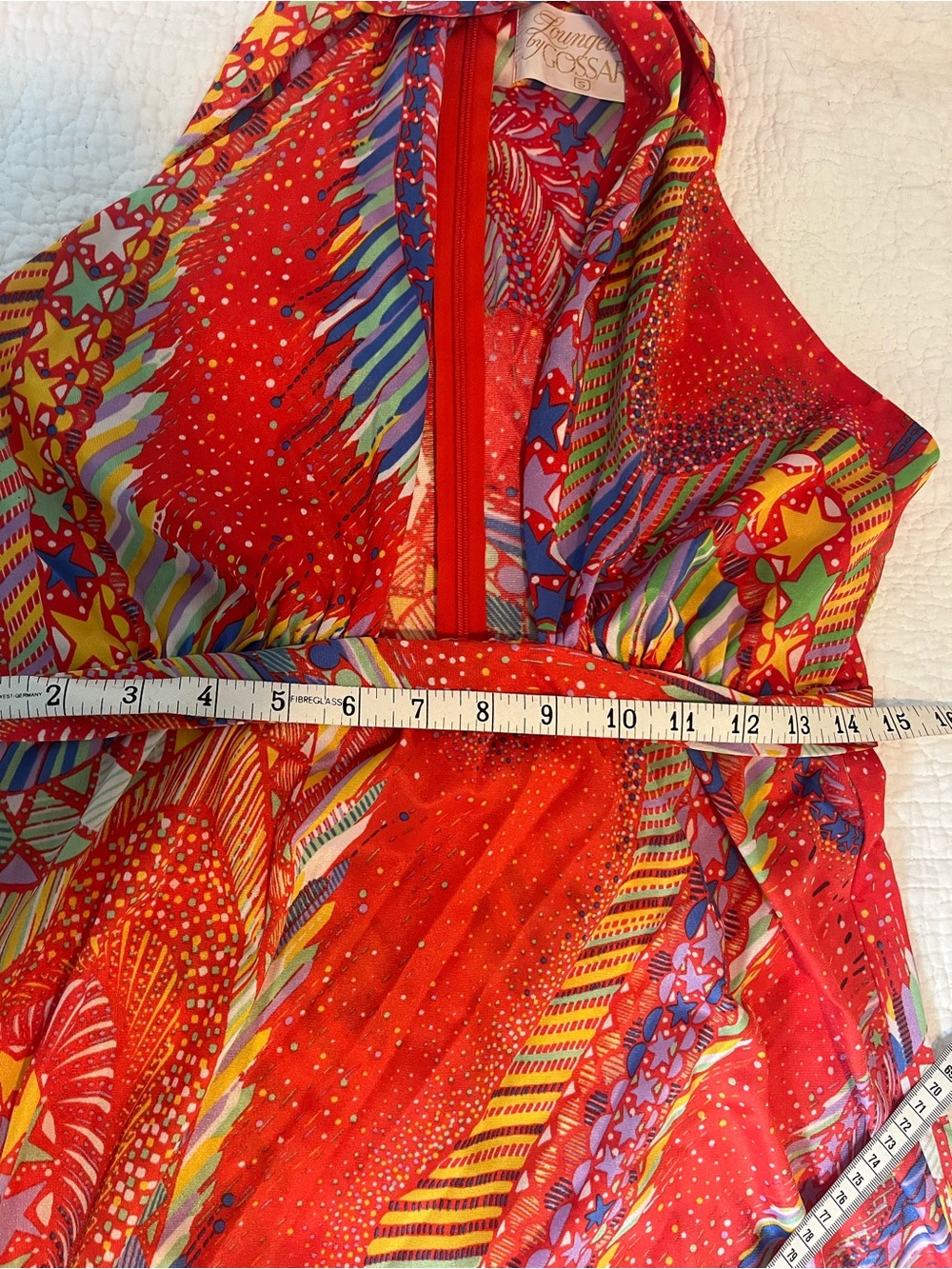 Vintage Red Halter Maxi loungewear with Multicolor Abstract Print size small - Picture 7 of 8